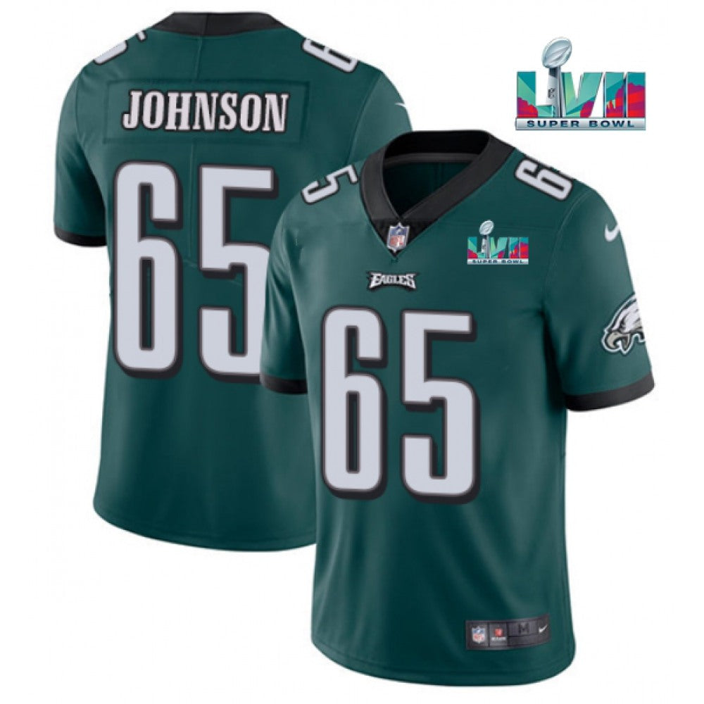 Men's Philadelphia Eagles #65 Lane Johnson Green Super Bowl LVII Patch Vapor Untouchable Limited Stitched Jersey 