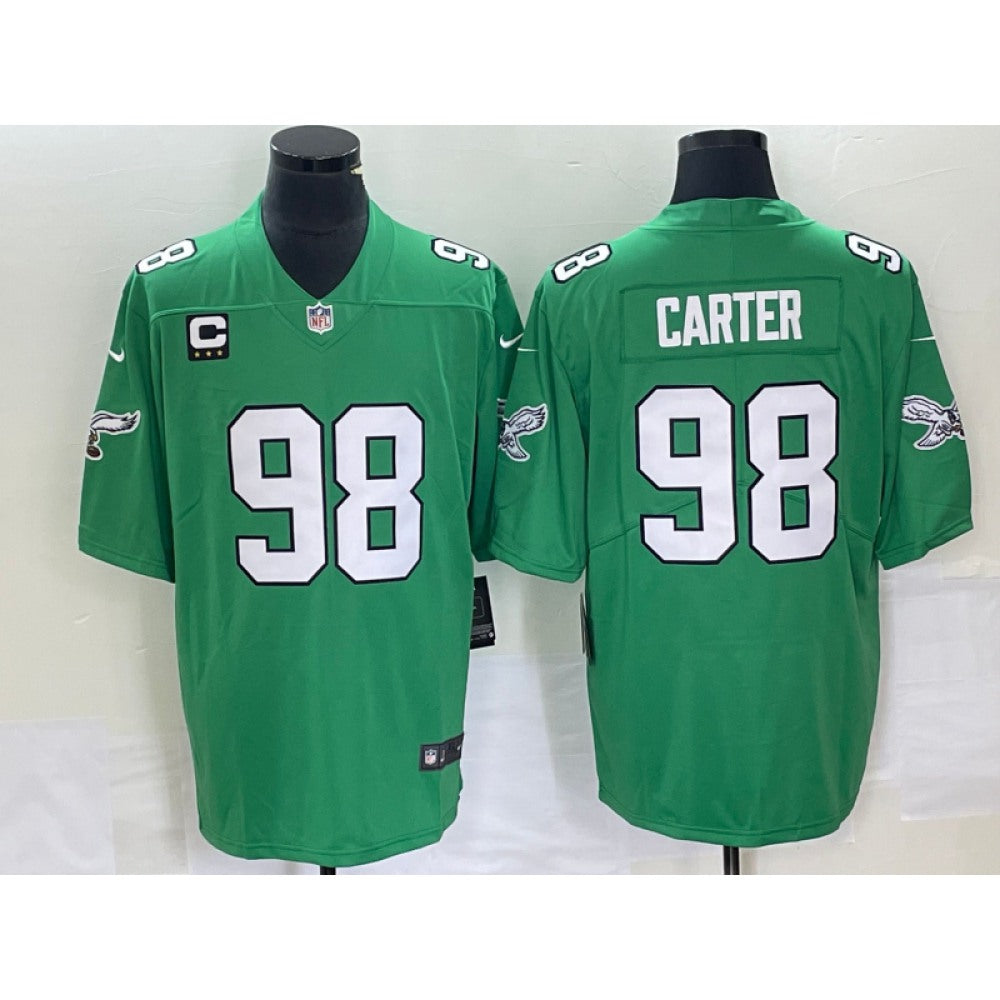 Men's Philadelphia Eagles #98 Jalen Carter Green Vapor Limited With 3-star C Patch Stitched Football Jersey 