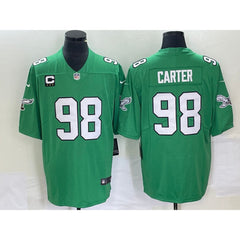 Men's Philadelphia Eagles #98 Jalen Carter Green Vapor Limited With 3-star C Patch Stitched Football Jersey 