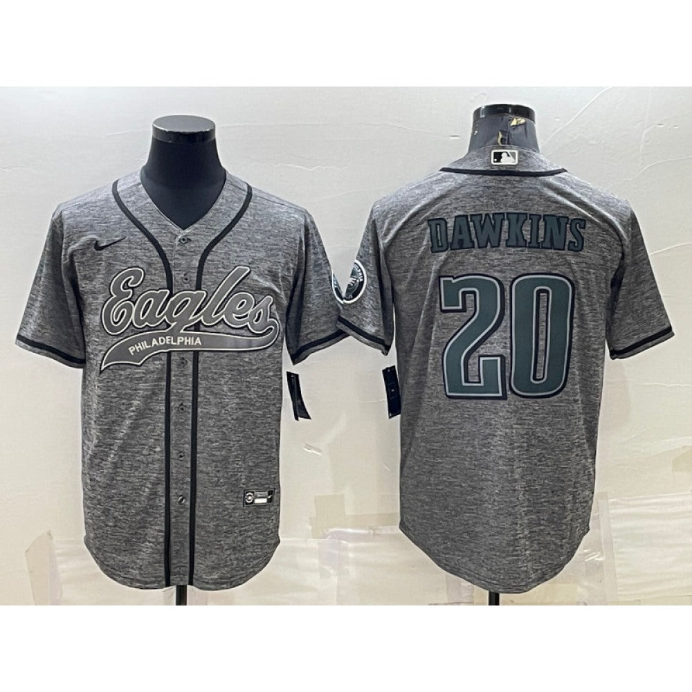 Men's Philadelphia Eagles #20 Brian Dawkins Grey With Patch Cool Base Stitched Baseball Jersey 