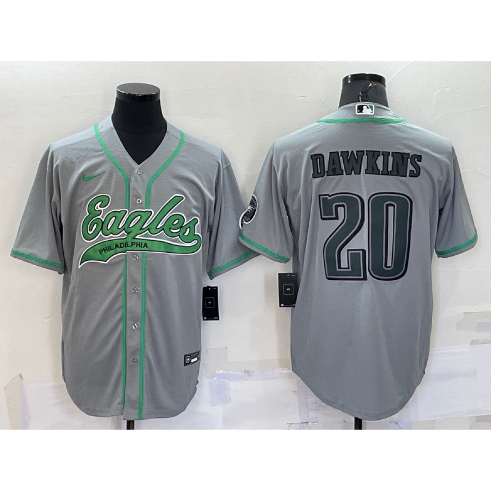 Men's Philadelphia Eagles #20 Brian Dawkins Grey With Patch Cool Base Stitched Baseball Jersey 