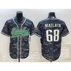 Men's Philadelphia Eagles #68 Jordan Mailata Grey Camo With Patch Cool Base Stitched Baseball Jersey 