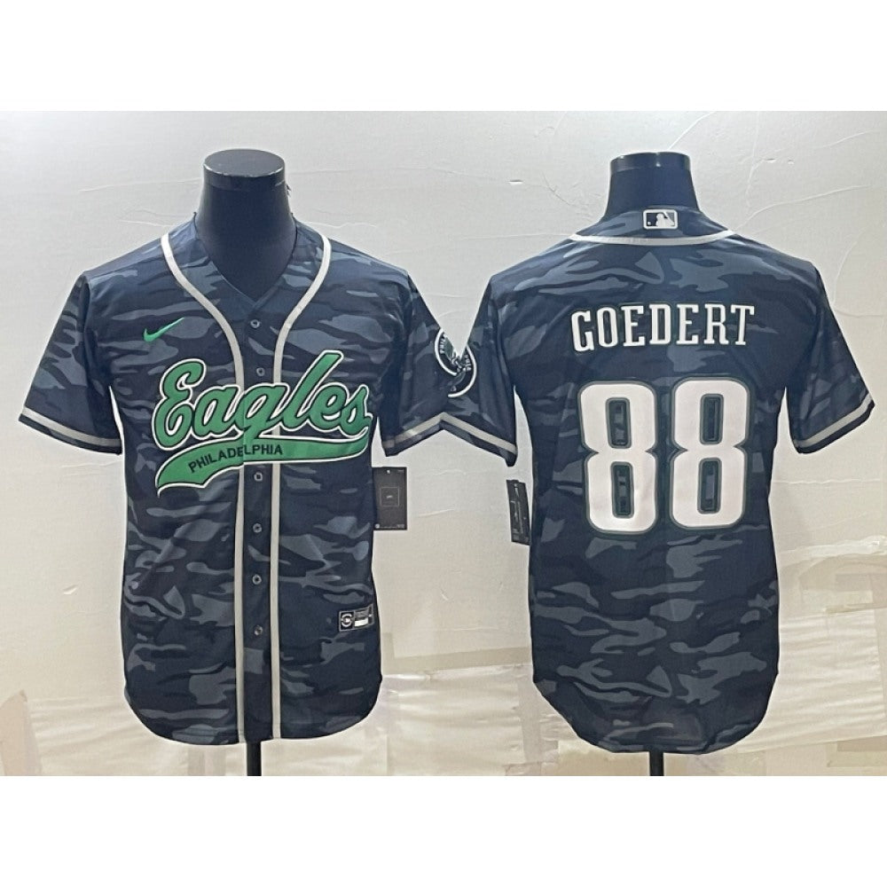 Men's Philadelphia Eagles #88 Dallas Goedert Grey Camo With Patch Cool Base Stitched Baseball Jersey 