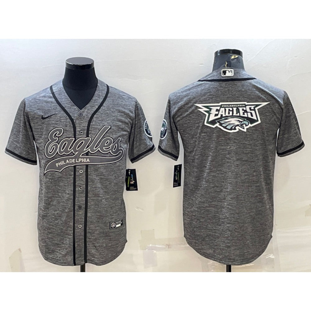Men's Philadelphia Eagles Grey Team Big Logo With Patch Cool Base Stitched Baseball Jersey 