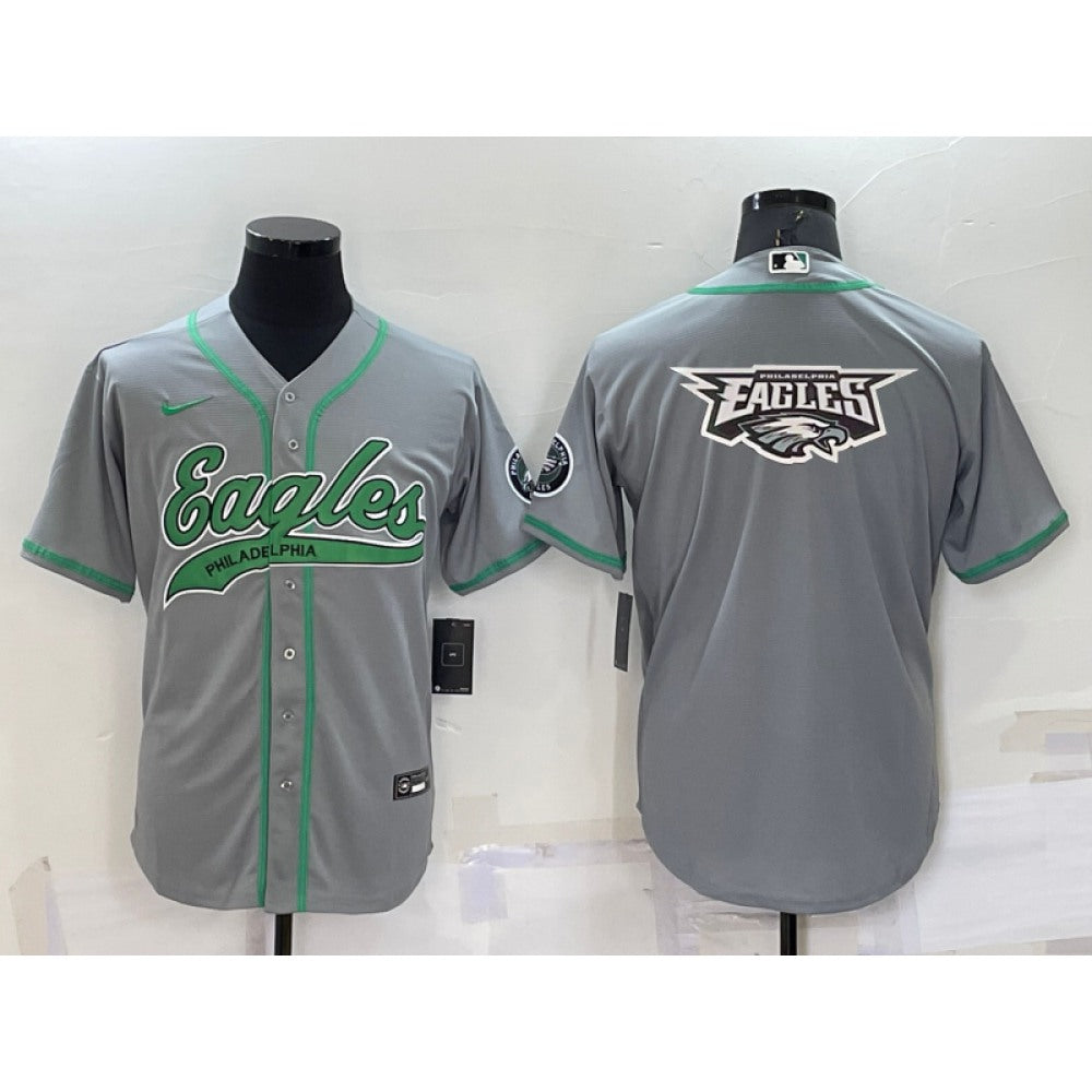 Men's Philadelphia Eagles Grey Team Big Logo With Patch Cool Base Stitched Baseball Jersey 