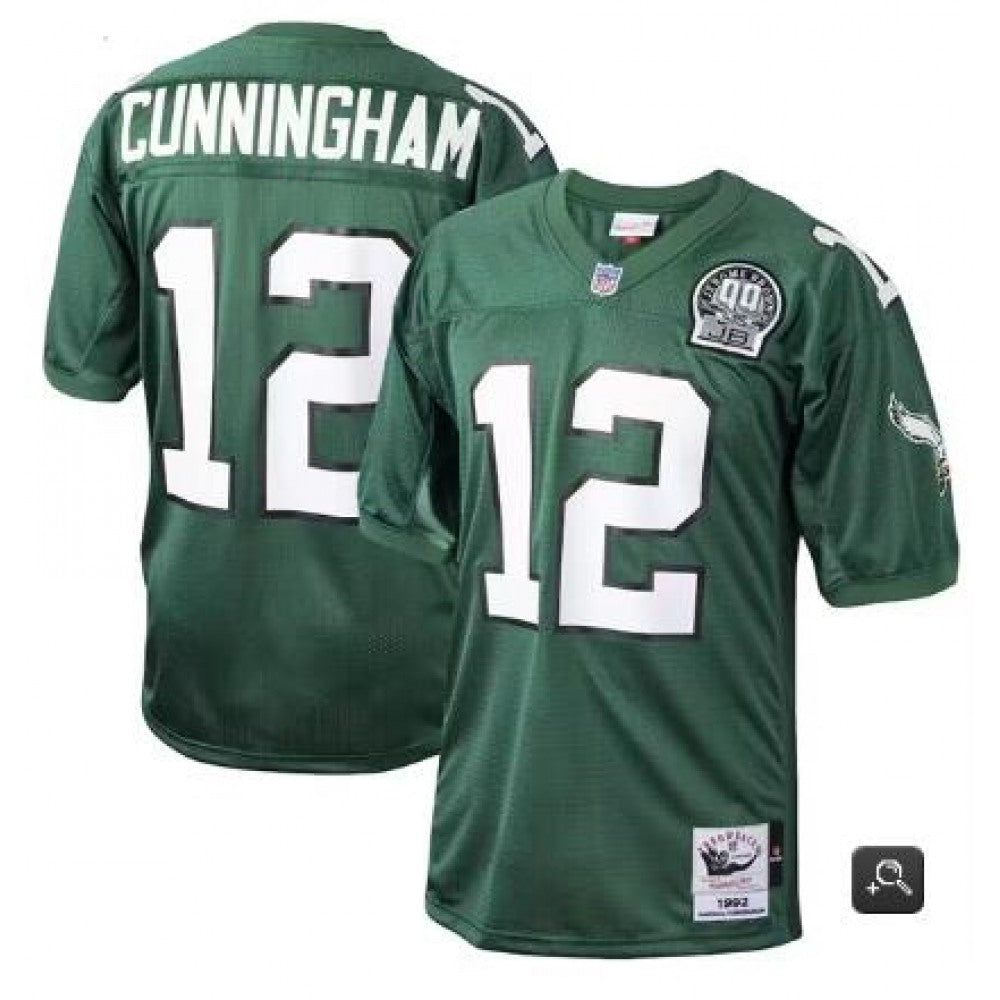 Men's Philadelphia Eagles #12 Randall Cunningham Kelly Green Mitchell & Ness 1992 Throwback Stitched Football Jersey 