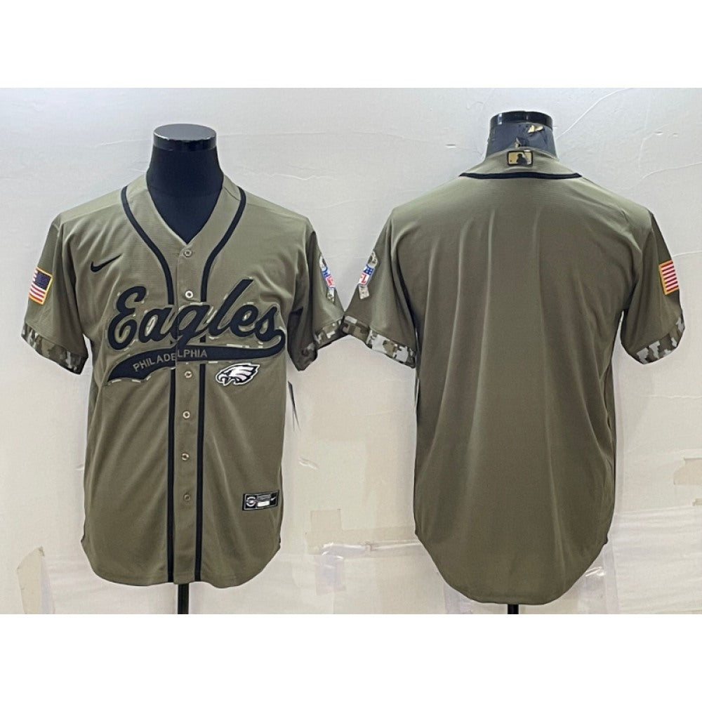 Men's Philadelphia Eagles Blank Olive 2022 Salute To Service Cool Base Stitched Baseball Jersey 