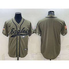 Men's Philadelphia Eagles Blank Olive 2022 Salute To Service Cool Base Stitched Baseball Jersey 