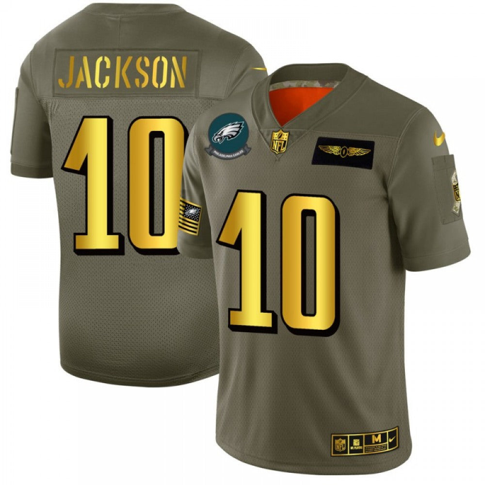 Men's Philadelphia Eagles #10 DeSean Jackson 2019 Olive/Gold Salute To Service Limited Stitched NFL Jersey 