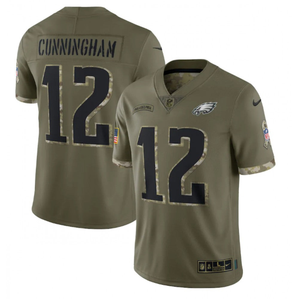 Men's Philadelphia Eagles #12 Randall Cunningham Olive 2022 Salute To Service Limited Stitched Jersey 