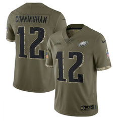 Men's Philadelphia Eagles #12 Randall Cunningham Olive 2022 Salute To Service Limited Stitched Jersey 