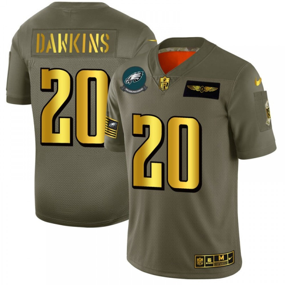 Men's Philadelphia Eagles #20 Brian Dawkins 2019 Olive/Gold Salute To Service Limited Stitched NFL Jersey 