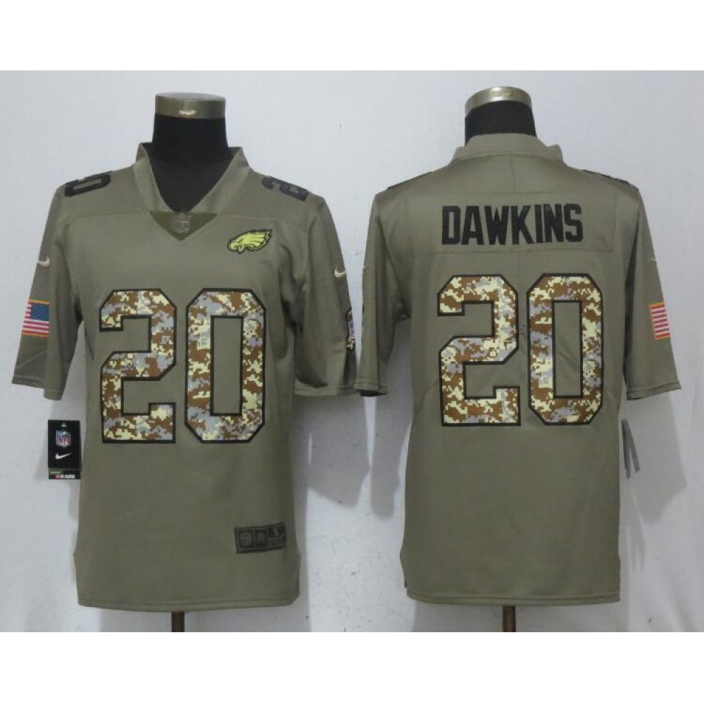 Men's Philadelphia Eagles #20 Brian Dawkins Olive Camo Salute To Service Limited Stitched NFL Jersey 