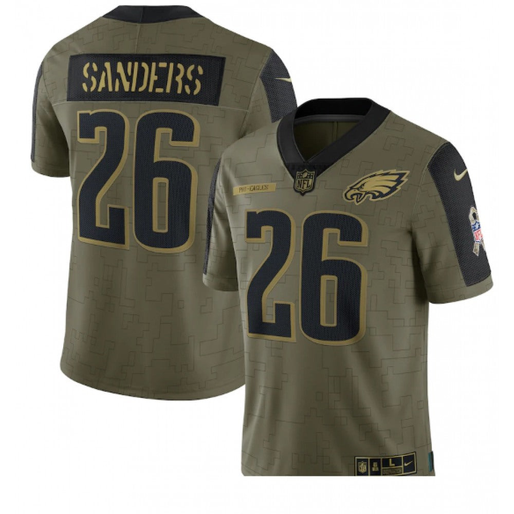 Men's Philadelphia Eagles #26 Miles Sanders 2021 Olive Salute To Service Limited Stitched Jersey 