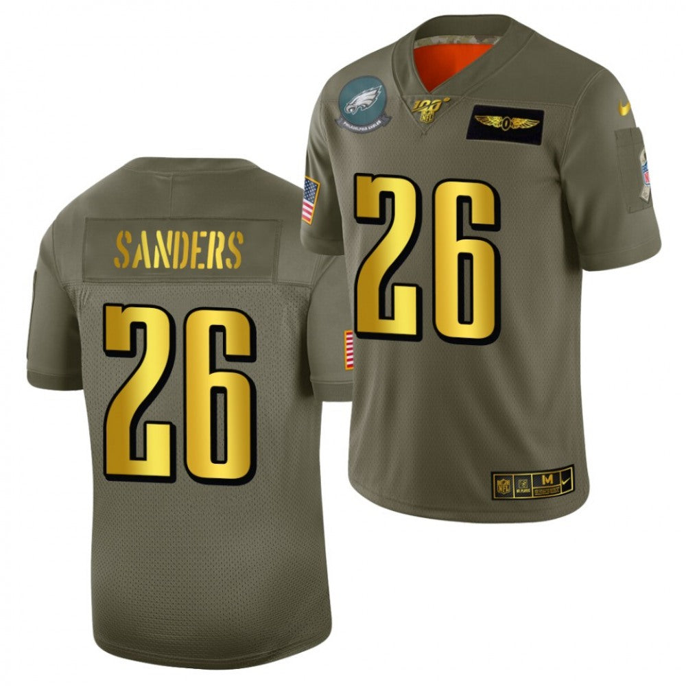 Men's Philadelphia Eagles #26 Miles Sanders 100th Season Olive/Camo Salute To Service Limited Stitched Jersey 