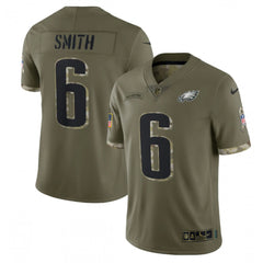 Men's Philadelphia Eagles #6 DeVonta Smith Olive 2022 Salute To Service Limited Stitched Jersey 