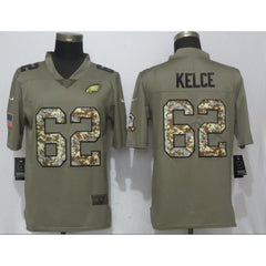 Men's Philadelphia Eagles #62 Jason Kelce Olive Camo Salute To Service Limited Stitched NFL Jersey 