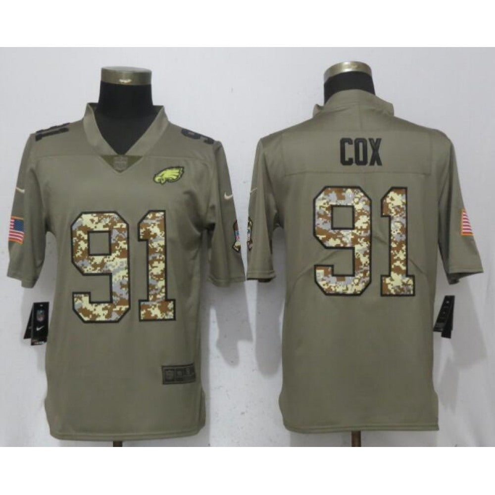 Men's Philadelphia Eagles #91 Fletcher Cox Olive Camo Salute To Service Limited Stitched NFL Jersey 