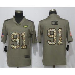 Men's Philadelphia Eagles #91 Fletcher Cox Olive Camo Salute To Service Limited Stitched NFL Jersey 