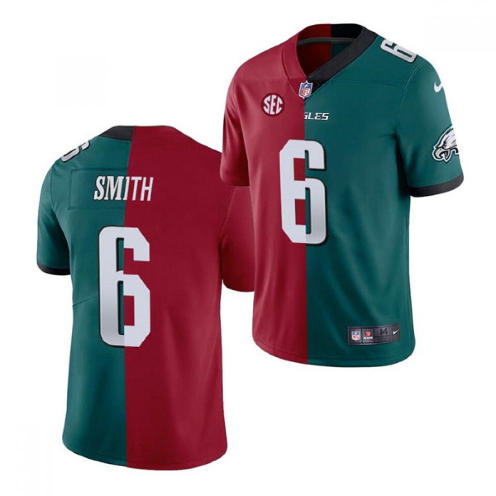 Men's Philadelphia Eagles #6 DeVonta Smith 2021 Red/Green Split Stitched Jersey 