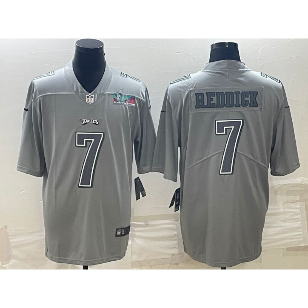Men's Philadelphia Eagles #7 Haason Reddick Gray Super Bowl LVII Patch Atmosphere Fashion Stitched Jersey 