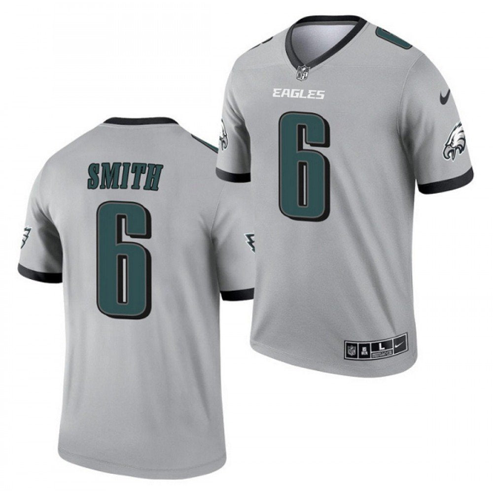 Men's Philadelphia Eagles #6 DeVonta Smith Silver Inverted Legend Stitched Football Jersey 