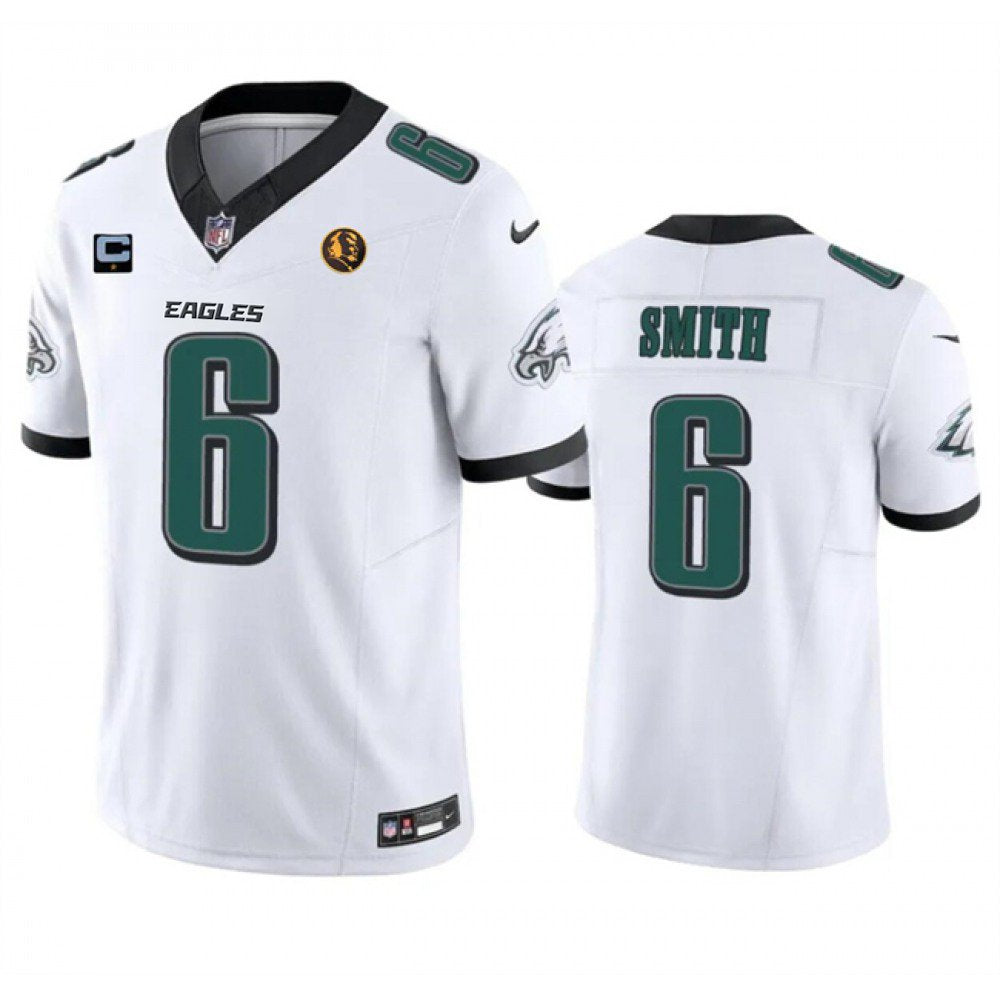 Men's Philadelphia Eagles #6 DeVonta Smith White 2023 F.U.S.E. With 1-star C Patch And John Madden Patch Vapor Limited Stitched Football Jersey 