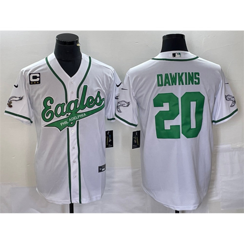 Men's Philadelphia Eagles #20 Brian Dawkins White With 3-star C Patch Cool Base Stitched Baseball Jersey 