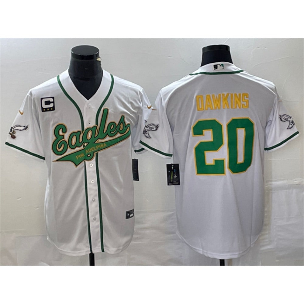 Men's Philadelphia Eagles #20 Brian Dawkins White Gold With 3-star C Patch Cool Base Stitched Baseball Jersey 