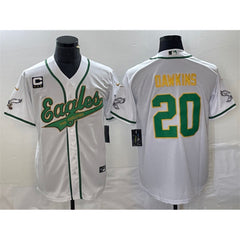 Men's Philadelphia Eagles #20 Brian Dawkins White Gold With 3-star C Patch Cool Base Stitched Baseball Jersey 
