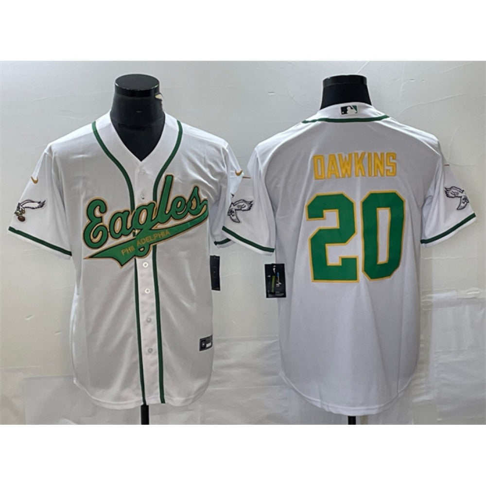 Men's Philadelphia Eagles #20 Brian Dawkins White Gold Cool Base Stitched Baseball Jersey 