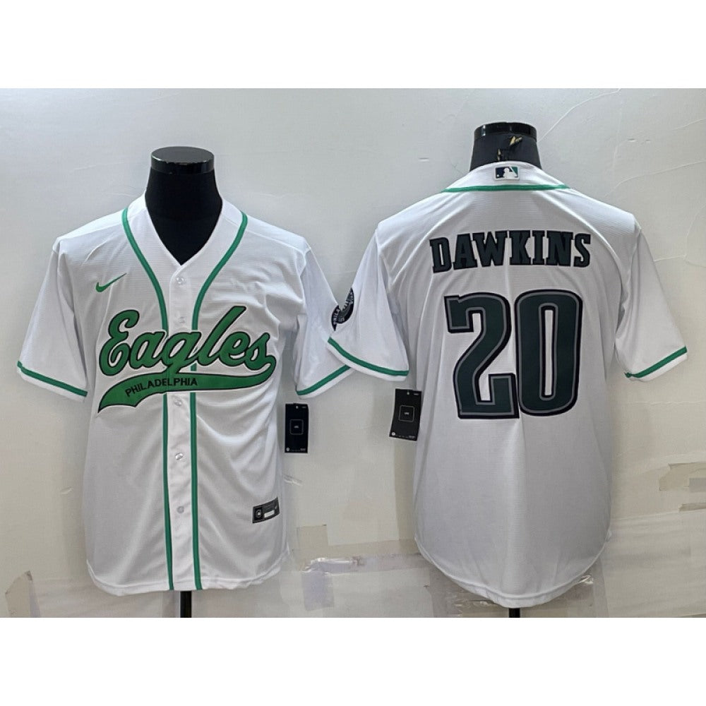 Men's Philadelphia Eagles #20 Brian Dawkins White With Patch Cool Base Stitched Baseball Jersey 