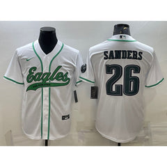 Men's Philadelphia Eagles #26 Miles Sanders White With Patch Cool Base Stitched Baseball Jersey 