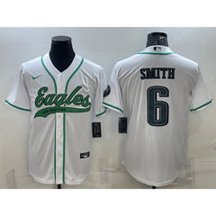 Men's Philadelphia Eagles #6 DeVonta Smith White With Patch Cool Base Stitched Baseball Jersey 