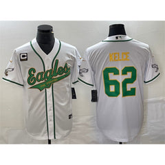Men's Philadelphia Eagles #62 Jason Kelce White Gold With 3-star C Patch Cool Base Stitched Baseball Jersey 