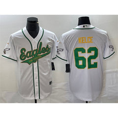Men's Philadelphia Eagles #62 Jason Kelce White Gold Cool Base Stitched Baseball Jersey 