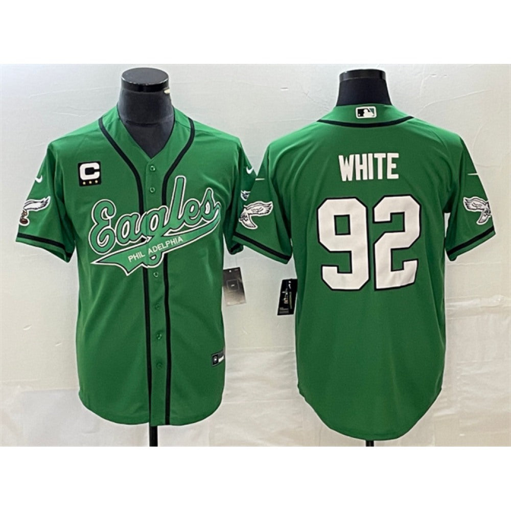 Men's Philadelphia Eagles #92 Reggie White Green With 3-star C Patch Cool Base Stitched Baseball Jersey 