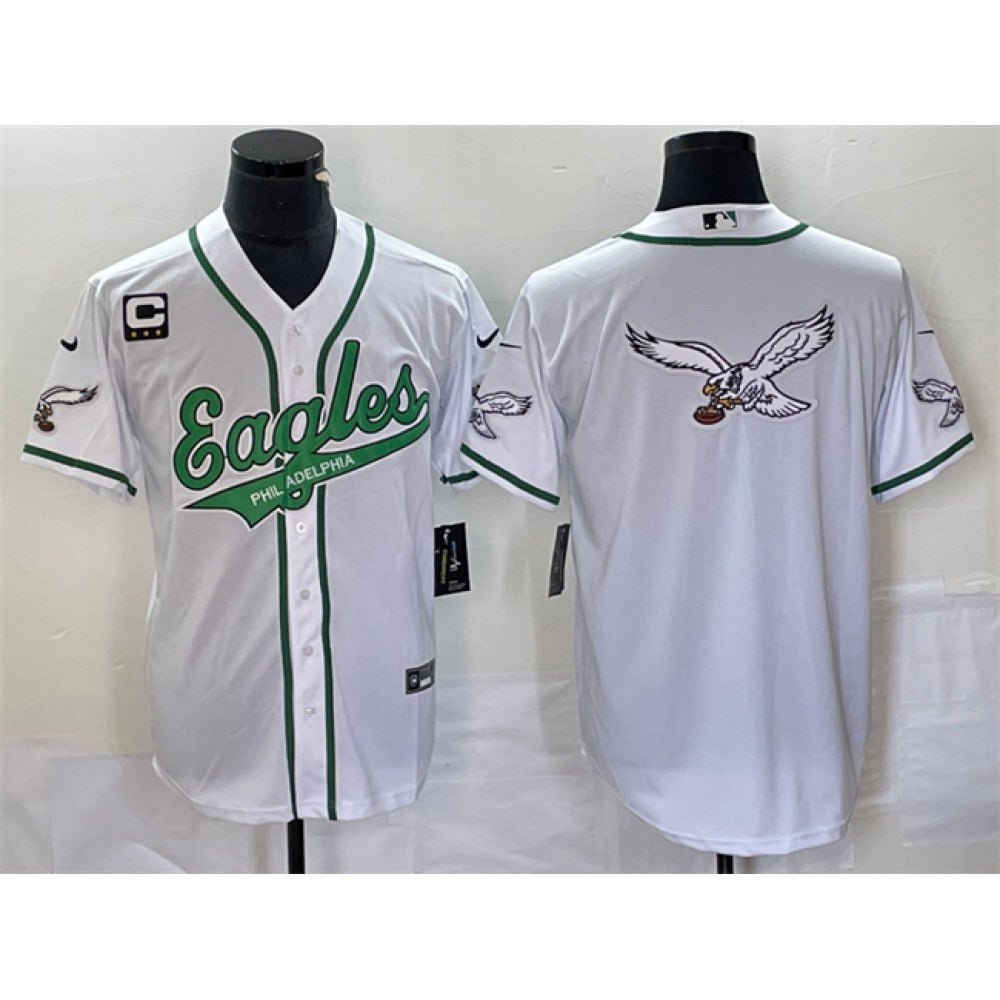 Men's Philadelphia Eagles White Team Big Logo With 3-star C Patch Cool Base Stitched Baseball Jersey 