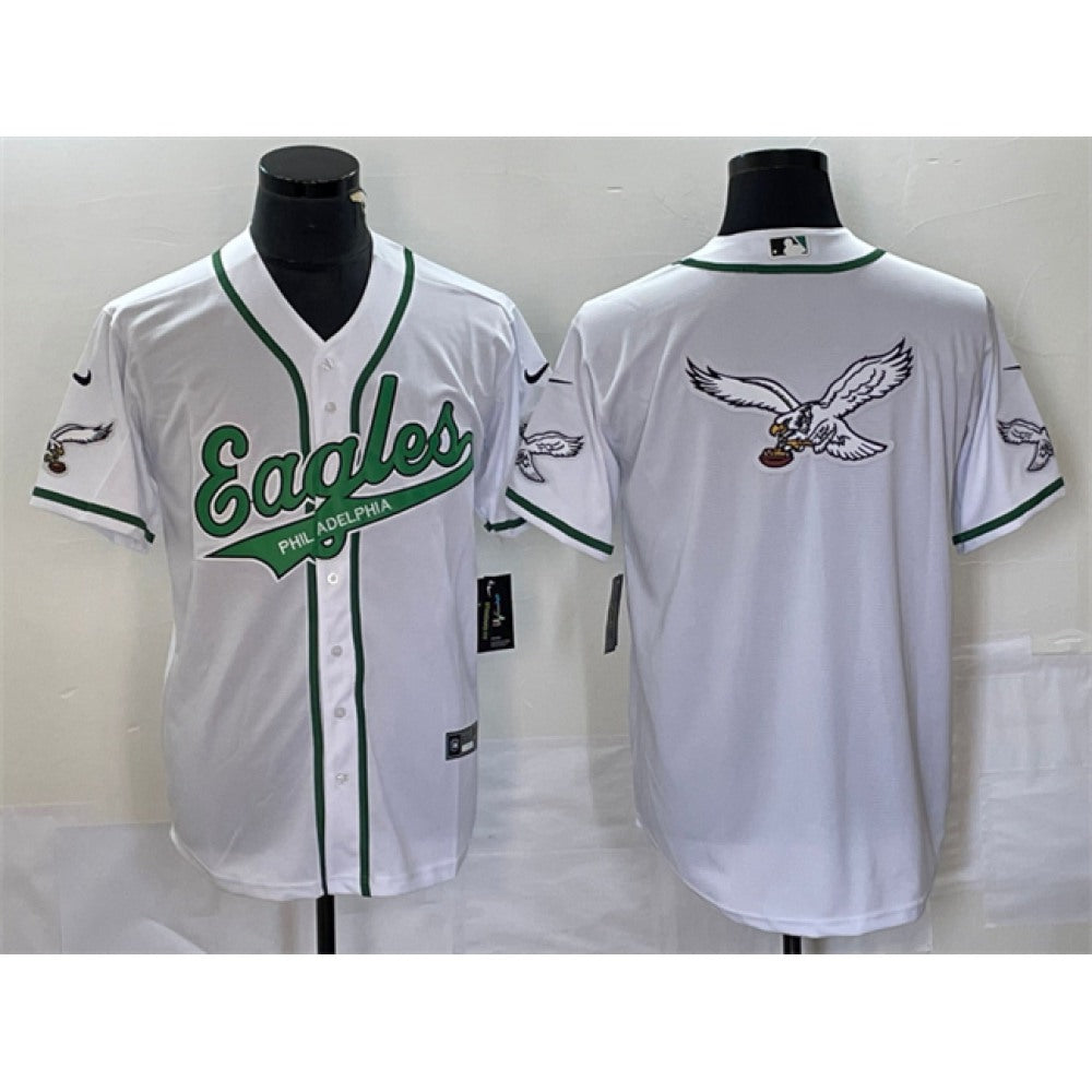 Men's Philadelphia Eagles White Team Big Logo Cool Base Stitched Baseball Jersey 