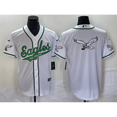 Men's Philadelphia Eagles White Team Big Logo Cool Base Stitched Baseball Jersey 