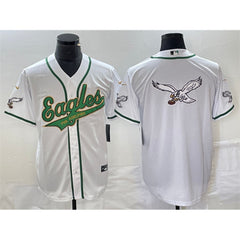 Men's Philadelphia Eagles White Gold Team Big Logo Cool Base Stitched Baseball Jersey 