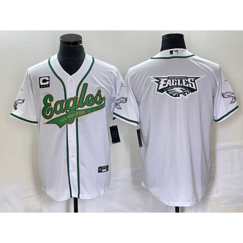 Men's Philadelphia Eagles White Gold With 3-star C Patch Team Big Logo Cool Base Stitched Baseball Jersey 