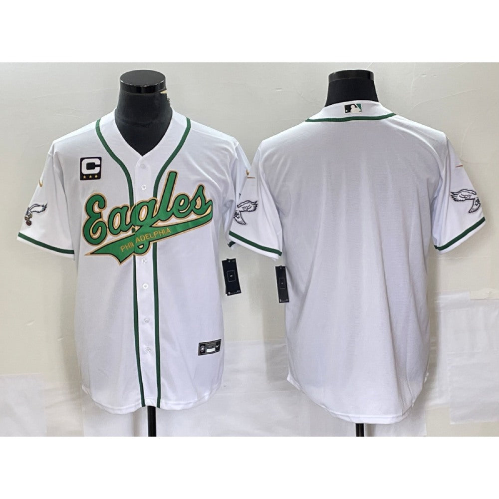 Men's Philadelphia Eagles Blank White Gold With 3-star C Patch Cool Base Stitched Baseball Jersey 