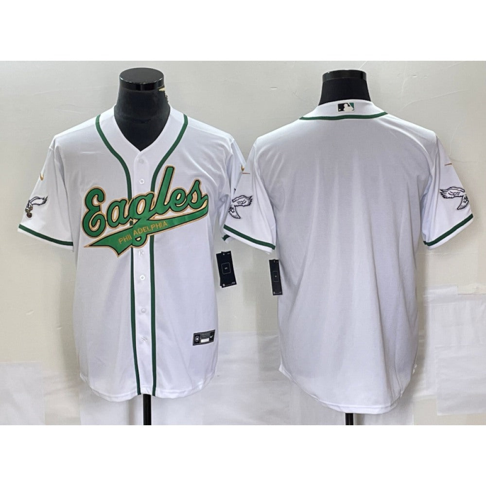 Men's Philadelphia Eagles Blank White Gold Cool Base Stitched Baseball Jersey 