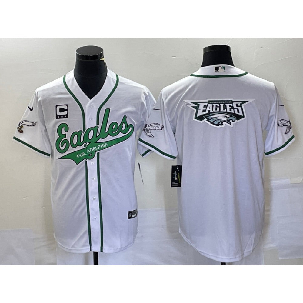 Men's Philadelphia Eagles White Team Big Logo With 3-star C Patch Cool Base Stitched Baseball Jersey 