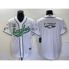 Men's Philadelphia Eagles White Team Big Logo With 3-star C Patch Cool Base Stitched Baseball Jersey 