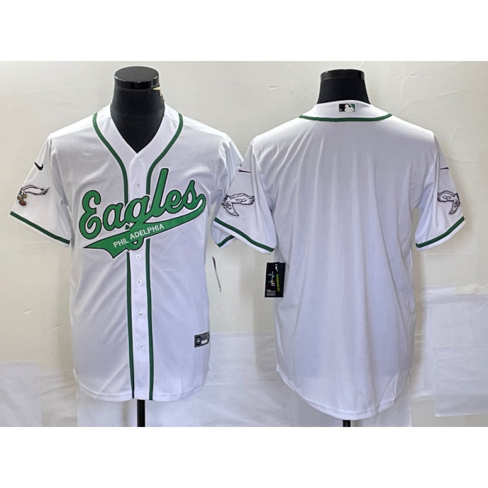 Men's Philadelphia Eagles Blank White Cool Base Stitched Baseball Jersey 