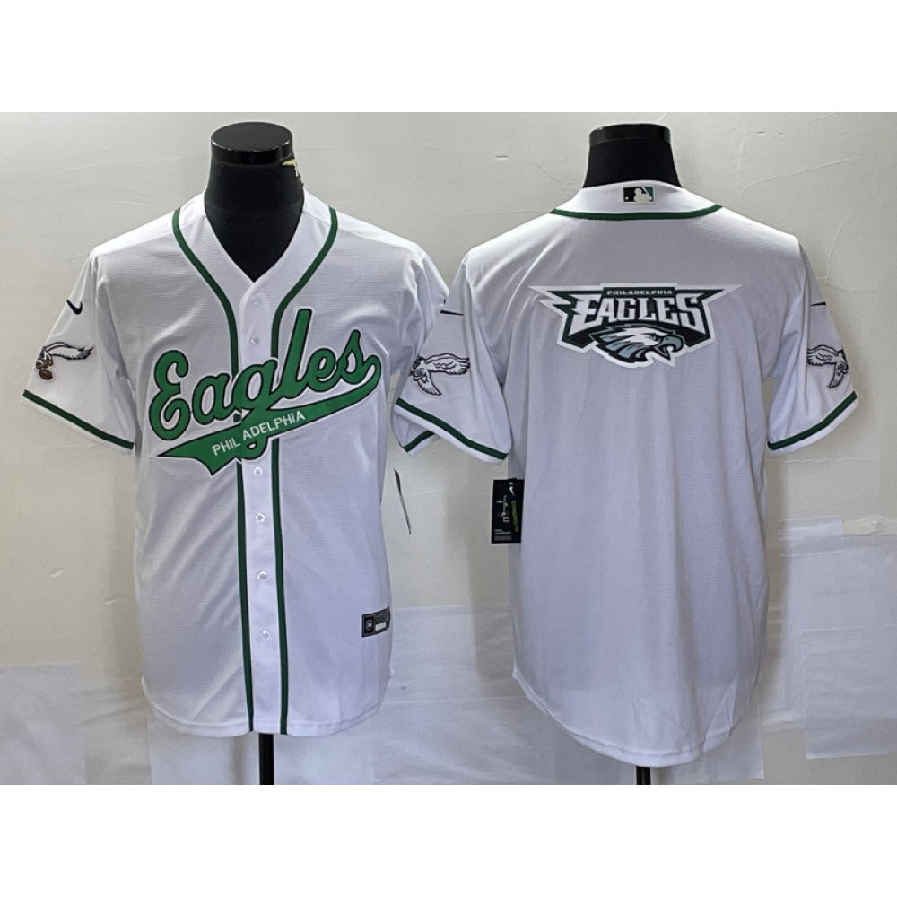 Men's Philadelphia Eagles White Team Big Logo Cool Base Stitched Baseball Jersey 