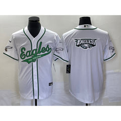 Men's Philadelphia Eagles White Team Big Logo Cool Base Stitched Baseball Jersey 
