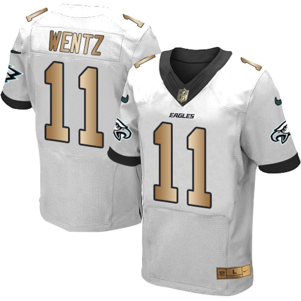 Eagles #11 Carson Wentz White Men's Stitched NFL New Elite Gold Jersey 